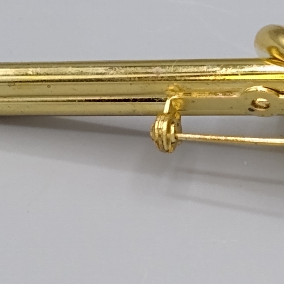 Gold Knot Bar Brooch Rhinestone Double Barrel Vtg - Picture 8 of 15